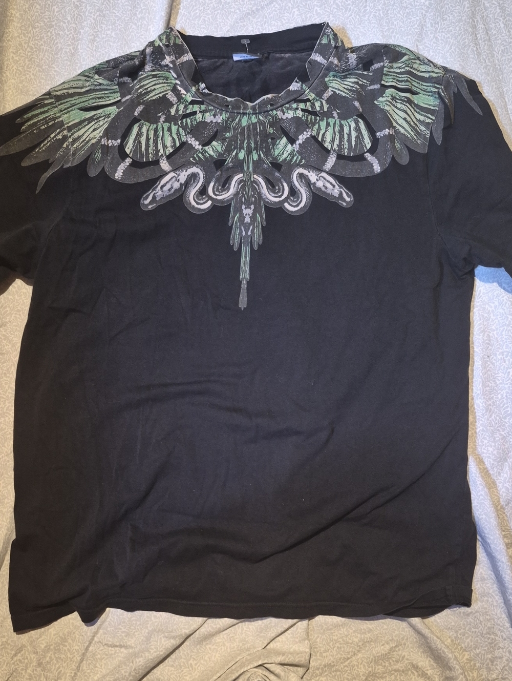 Marcelo Burlon County of Milan Black Tee with Green Wing Graphic